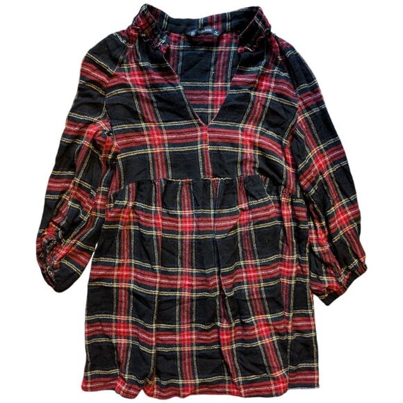 Zara black Stewart tartan v neck mini Dress sz s - Picture 2 of 7